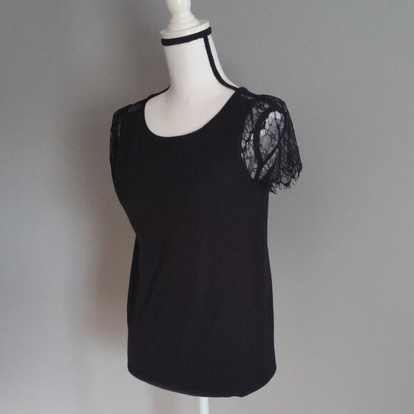 Ann Taylor LOFT Lace Sleeved Knit Top Size S Pet - Picture 3 of 7